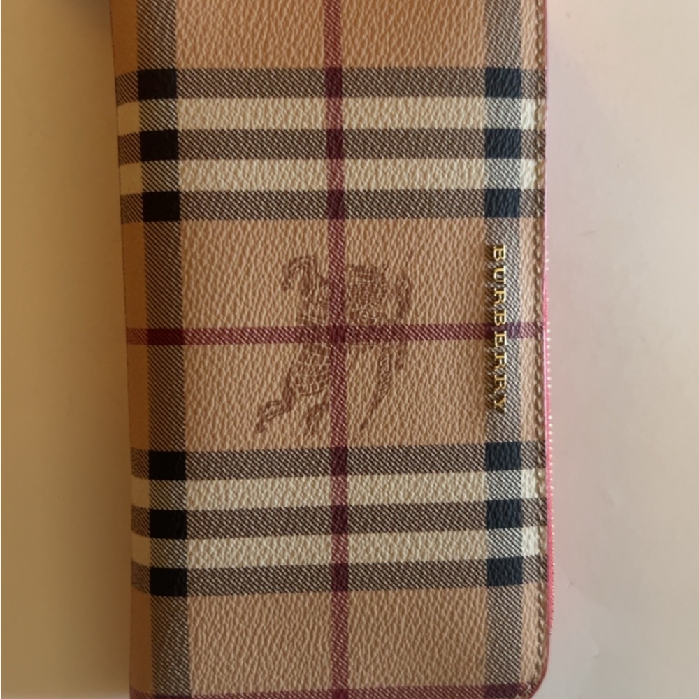 Burberry Tan and Brown Checkered Wallet